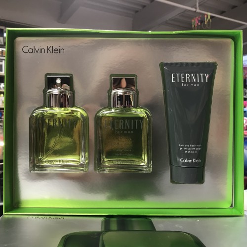 ETERNITY BY CALVIN KLEIN 3Pcs MEN Set, 3.4 OZ + AS Splash + Body Wash