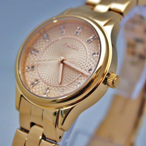 FOSSIL BQ1571 Crystal Accent Rose Gold Dial Strain Less Steel band Women Watch