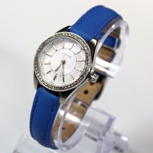New Fossil BQ3147 Carissa Silver Stainless Steel Dial Blue Band Women Watch