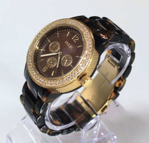 New RELIC ZR15898 Glitz Brown Resin Bracelet Women Watch