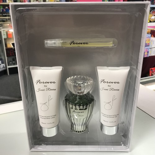Forever by Jenni Rivera 4-PCs women Set 3.4 oz + mini + Body Lotion + Shower Gel