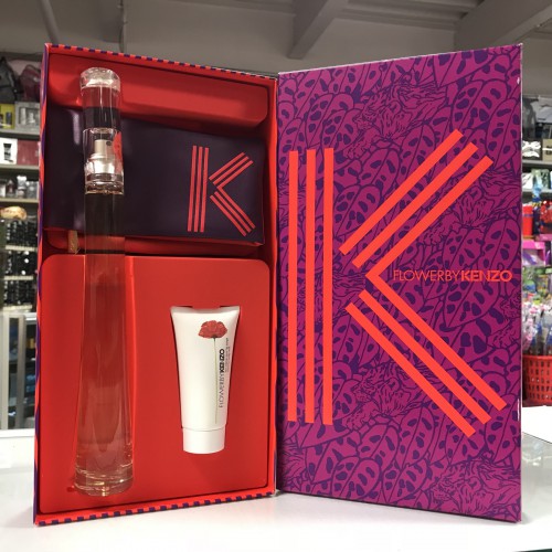 FLOWER by Kenzo 3-Pcs Set for Women,  3.4 OZ EDP + Lotion + Purse