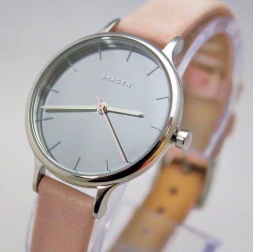 New SKAGEN SKW2411 Thin MINI Black Mirror Dial  Leather Band Women Watch