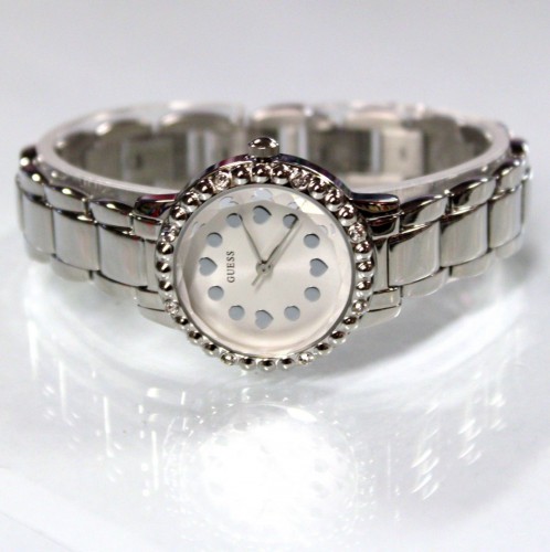NEW GUESS W097L1 Silver Tone Chain Stainless Steel  Women Small Dial Watch