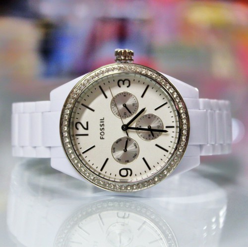 New FOSSIL BQ3343 Chronograph Glitz White Acetate Bracelet Women Watch