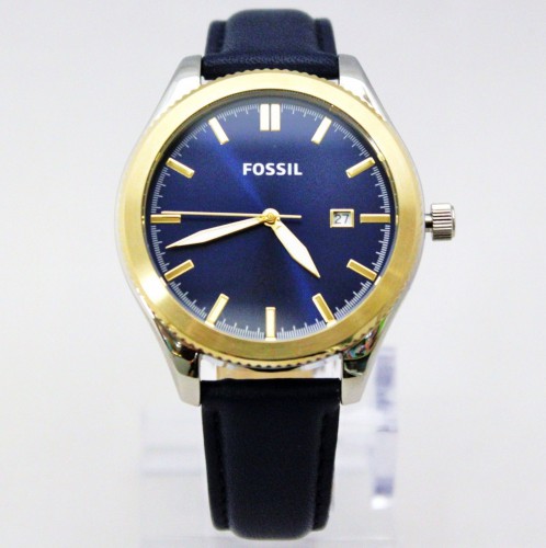 NEW FOSSIL BQ3293 Gold Tone Silver Dial Blue Leather Strap Women Watch