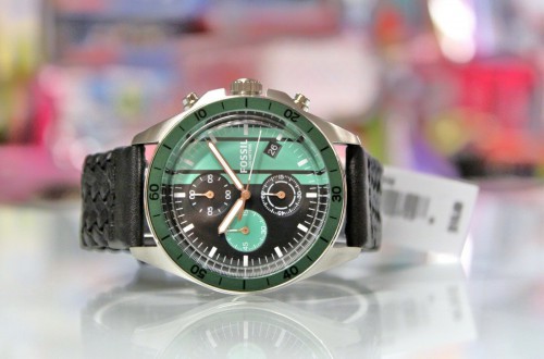 New Fossil BQ16231014 Chronograph Date Black Leather knitted Strap Men Watch