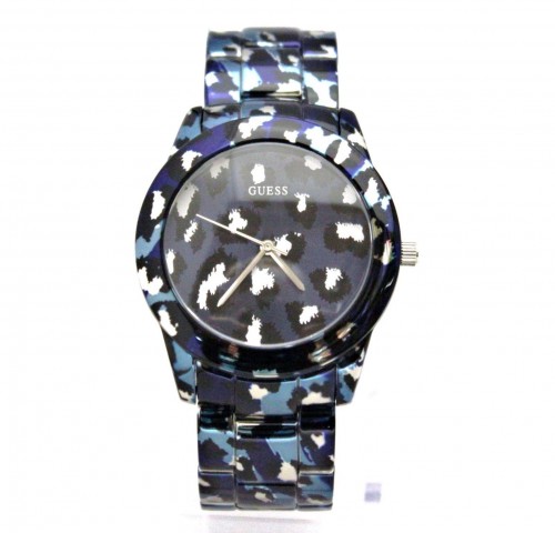 New Guess U0425L1 Blue Tone Iconic Animal Print Stainless Steel Women Watch
