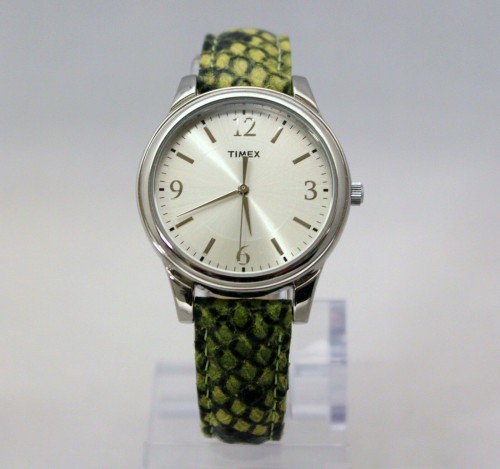 New TIMEX T2P130TN Green Python Patterned Leather Band Women Watch