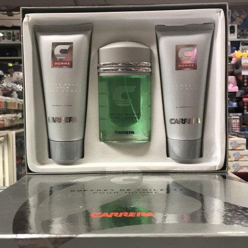 CARRERA Pour Homme 3-PCs Men Set, 4.0 OZ + 6.8 AS Balm + Shower Gel