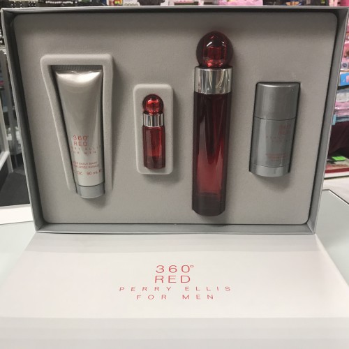 360 RED by Perry Ellis 4PCs MEN Set 3.4 OZ + MINI + Aftershave + Deodorant Stick