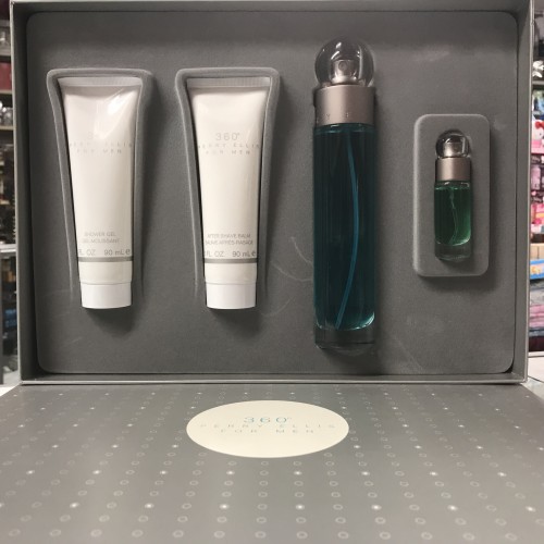 360 by Perry Ellis 4-PCs MEN Set, 3.4 OZ + MINI + Aftershave + Shower Gel