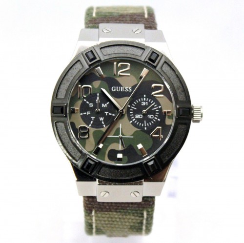 New Guess U0458L1 Camouflage Dial and Iconic Canvas Green Band Women Watch