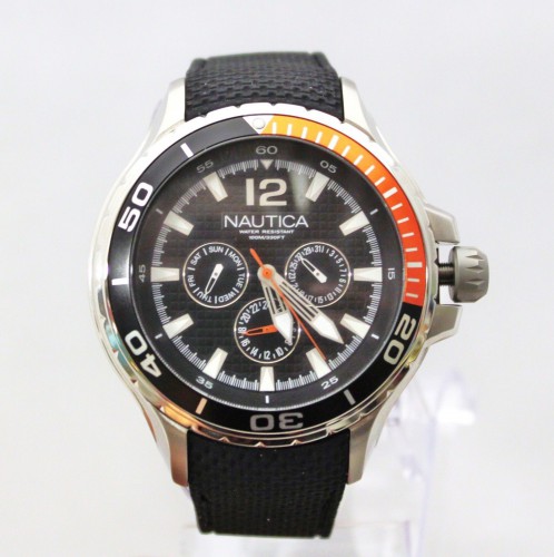 NEW Nautica N17612G Black Orange Accent Dial Chronograph Black Band Men Watch