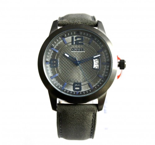 New Guess W0494G5 Gunmetal Dial, Date Dark Grey Leather Band Men Watch