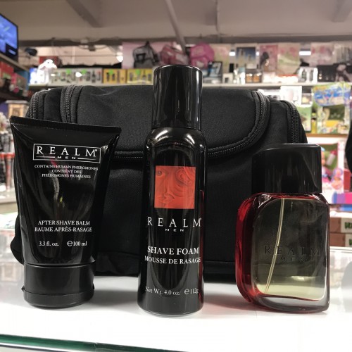 REALM MEN by REALM Fragrances 4PCS MEN Set 1.7 OZ + Aftershave + Shave Foam+ Bag