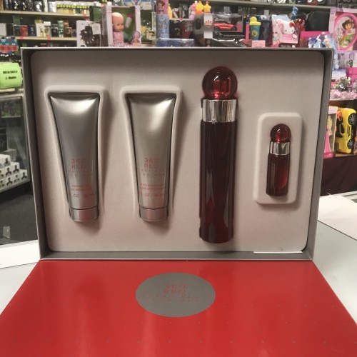 360 RED by Perry Ellis 4-PCs MEN Set, 3.4 OZ + MINI + Aftershave + Shower Gel