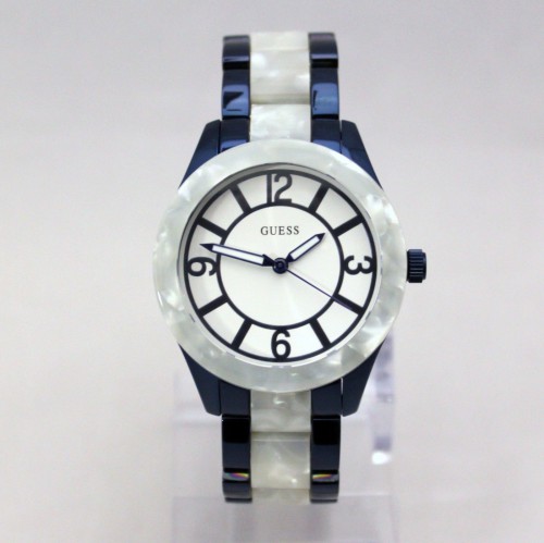 New GUESS W0074L3 Marbleized Blue Stainless Steel  Women Watch