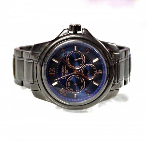 New Armitron 20/4924DG 6P29 Blue Chronograph Gunmetal Stainless Steel Men Watch