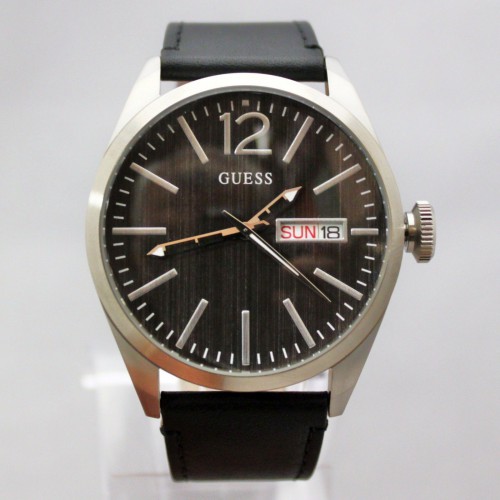 New Guess W0658G2 Date, Black Leather Band IP Steel Case Men Watch