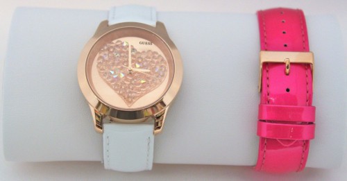 New Guess U0528L1 Wardrobe Rose Gold Tone Heart Leather Band Watch Set for Women