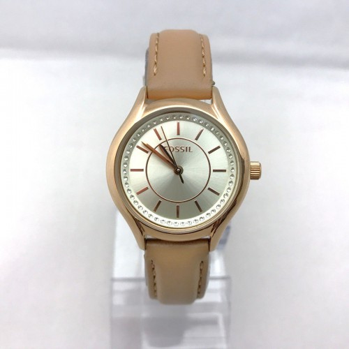 NEW FOSSIL BQ1596IE Rose Gold Stones Dial Brown Leather band Women Watch