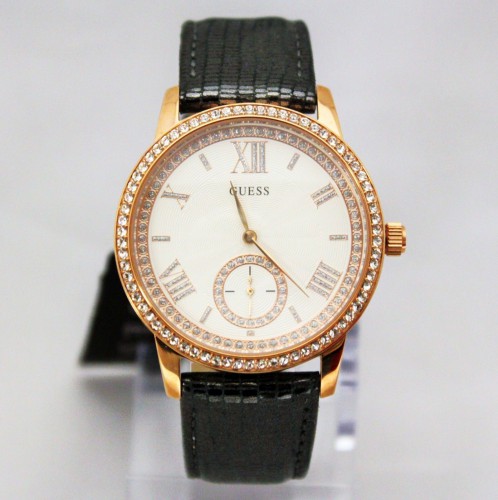 New GUESS U0642L3 Elegant Crystal Accented Stainless Steel Leather Women Watch