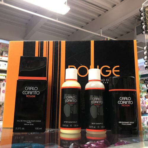 Carlo Corinto Rouge 4PCs Men Set 3.3 oz + aftershave + shampoo + Deodorant, Rare