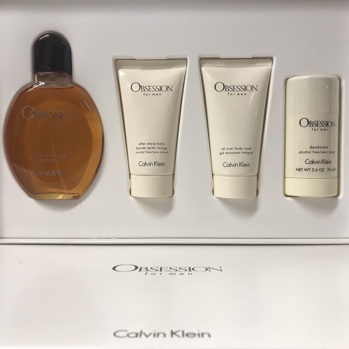 Obsession by Calvin Klein 4PCS Men SET, 4.0 OZ + 2.5 AS Balm + Body Wash + Deo