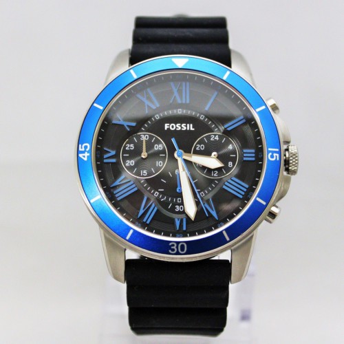 New Fossil FS5300 Grant Sport Chronograph, Black Silicone Band Watch