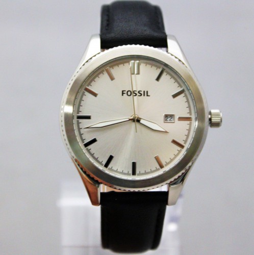 NEW FOSSIL BQ3186 Classic Silver Dial Black Leather Strap Women Watch