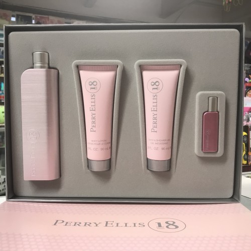 PERRY ELLIS 18 4-PCs WOMAN Set,  3.4 OZ + MINI + Body Lotion + Shower Gel