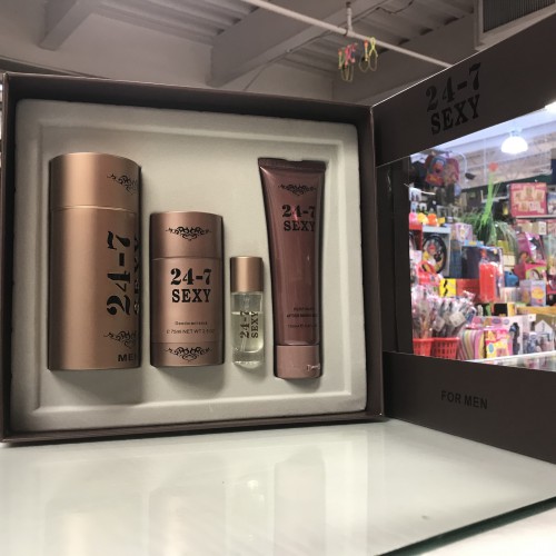 24-7 SEXY 4 Pieces Men Set 3.4 fl.oz + MINI + After Shave Balm +Deodorant Stick