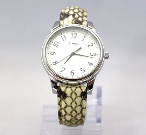 New TIMEX T2P0889J Beige Brown Python Patterned Leather Band Women Watch