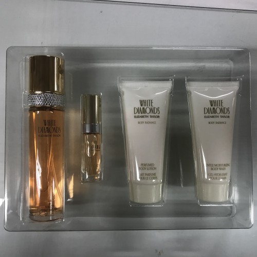 WHITE DIAMONDS by ELIZABETH TAYLOR 4pcs Set for WOMEN 3.3 OZ + 0.33 + Lotion+Gel