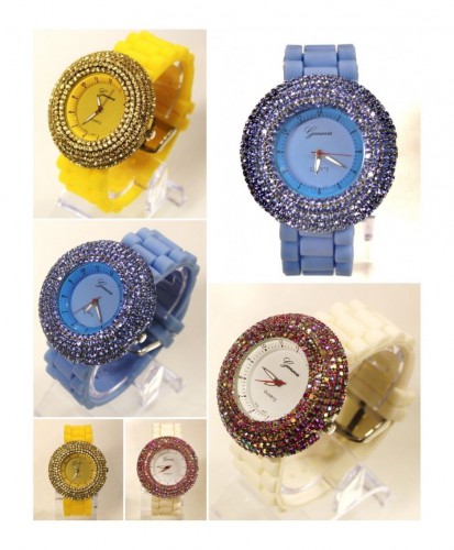 6 Lines Rhinestones Silicone / Jelly Band Watch, Water Resistant