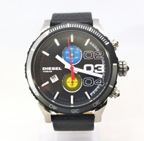 New Diesel DZ4331Double Down Chronograph Stainless Black Leather Band Men Watch