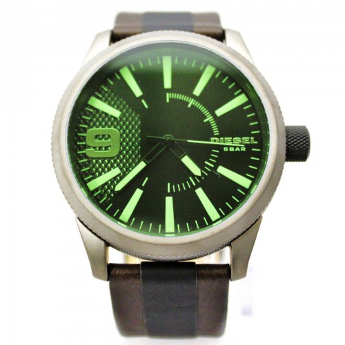 New Diesel 5 Bar DZ1765 Rasp Stainless Steel Dial 2-Tone Leather Band Men Watch