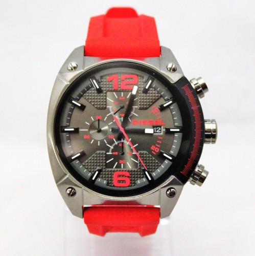 New Diesel DZ4481 Overflow Red Silicone Band Black Dial Sport Men Watch