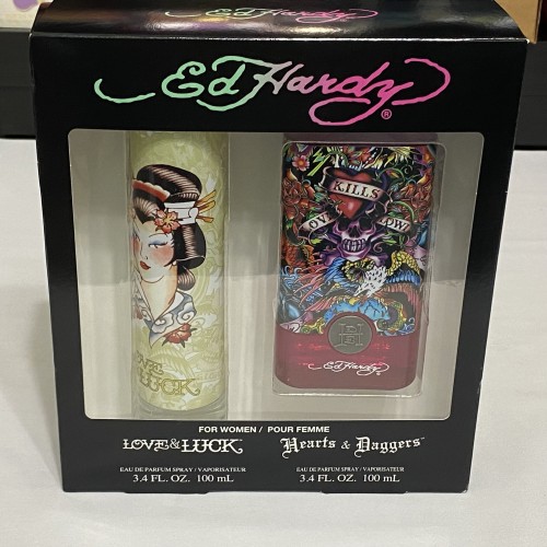 Ed Hardy DUO Women Set, Hearts & Daggers + Love & Luck 3.4 Oz / 100 ml EDP spray