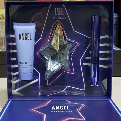 Angel Mugler 3 PCs women set, 0.8 oz EDP spray + 1.7 lotion + Perfuming Brush