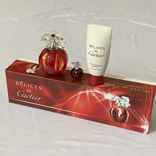 Delices de Cartier 3PCs women set, 3.3 oz + mini + Body Milk