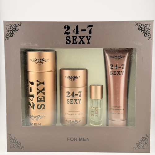 24-7 SEXY 4 Pieces Men Set 3.4 fl.oz + MINI + After Shave Balm +Deodorant Stick